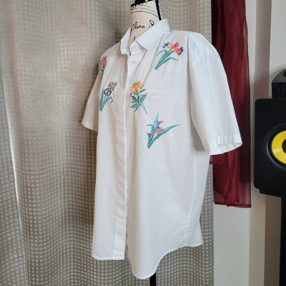 Vintage Witt's End White Embroidered Button Down Top - Size Large - Picture 2 of 10